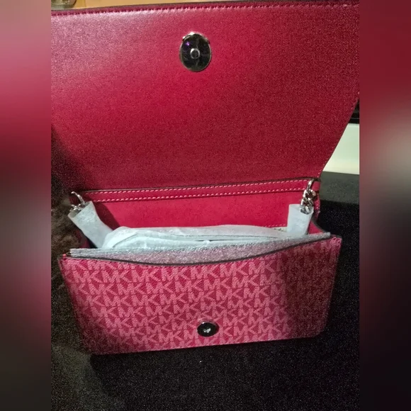 NWT Michael Kors Jet Set Crossbody bag- RASPBERRY PINK MK NEW - Picture 10 of 11